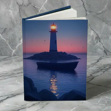 Lighthouse Glowing at Dusk Over Calm Sea
