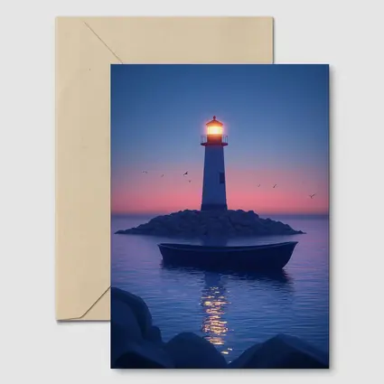 Lighthouse Glowing at Dusk Over Calm Sea
