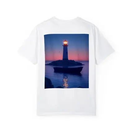 Lighthouse Glowing at Dusk Over Calm Sea