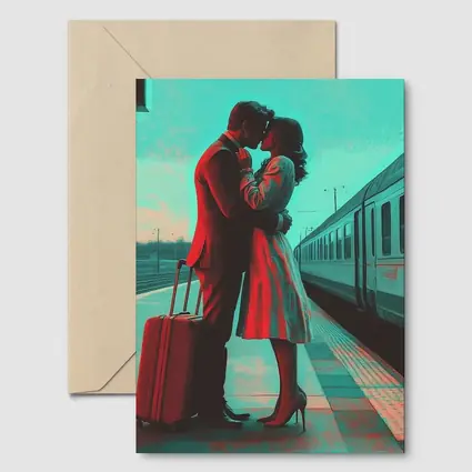 Couple Kissing Farewell at Train Station