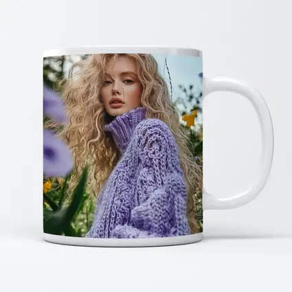 Blonde Woman Purple Knit Sweater Flower Field