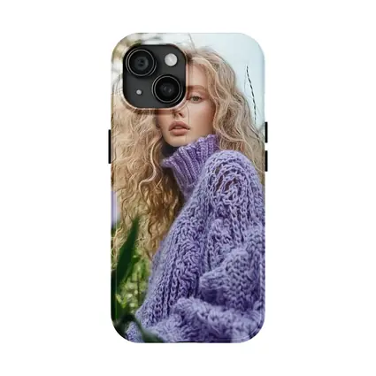 Blonde Woman Purple Knit Sweater Flower Field