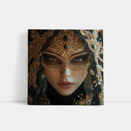 Masked Woman Gold Ornate Black Veil