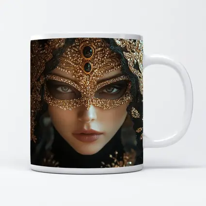 Masked Woman Gold Ornate Black Veil