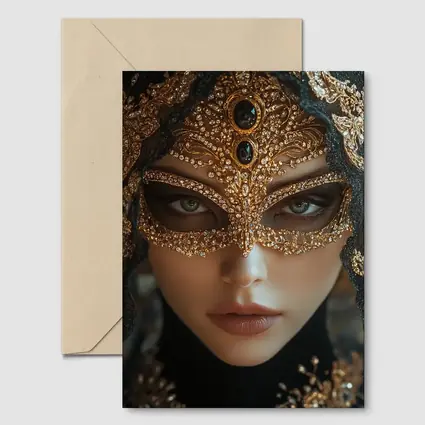 Masked Woman Gold Ornate Black Veil