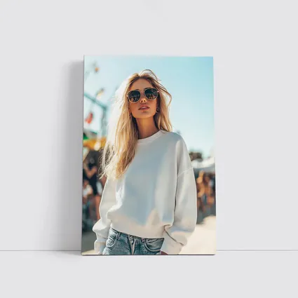 Blonde Woman White Sweatshirt Sunny Outdoor Festival