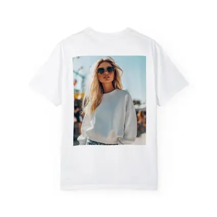 Blonde Woman White Sweatshirt Sunny Outdoor Festival