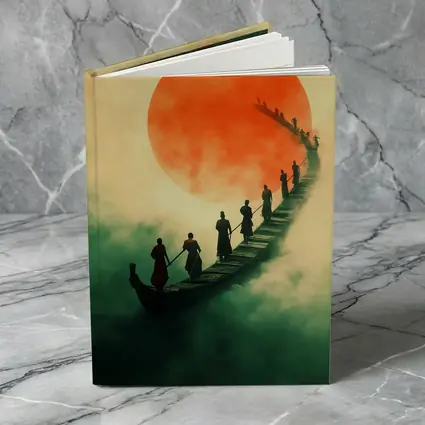 Samurai Warriors Crossing Misty Bridge Red Sun