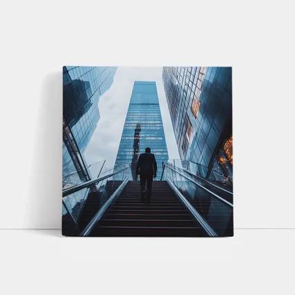 Businessman Silhouette Walking Up City Stairs