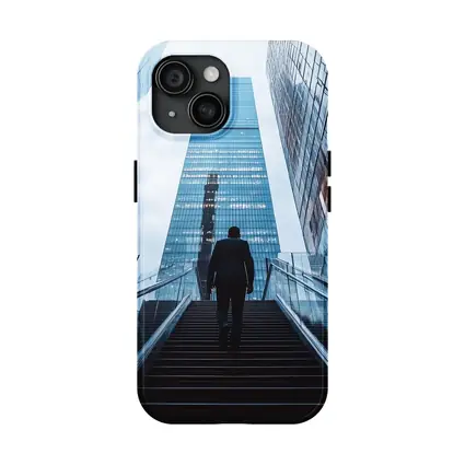 Businessman Silhouette Walking Up City Stairs
