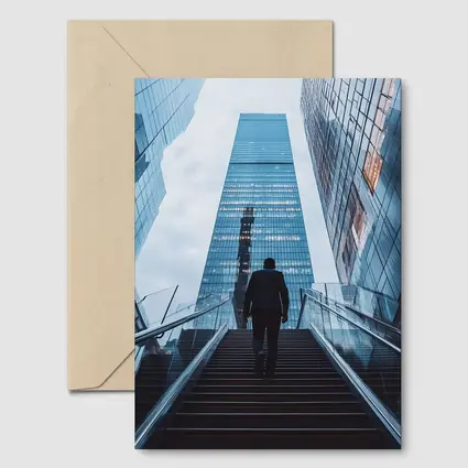 Businessman Silhouette Walking Up City Stairs