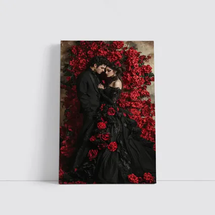 Gothic Couple Black Dress Red Roses