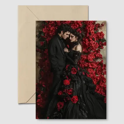 Gothic Couple Black Dress Red Roses