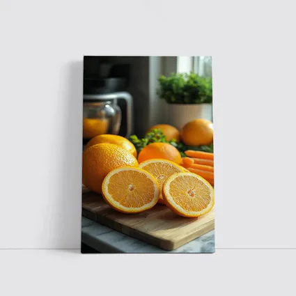 Fresh Oranges on Kitchen Cutting Board