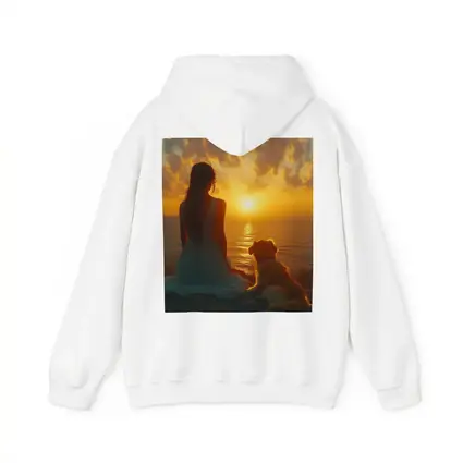 Woman and Dog Watching Ocean Sunset