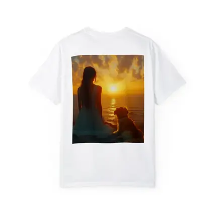 Woman and Dog Watching Ocean Sunset