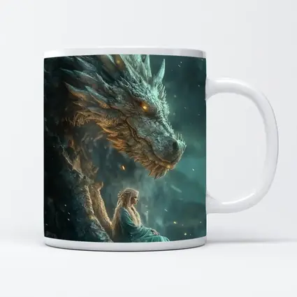 Fantasy Woman Sitting With Ancient Dragon