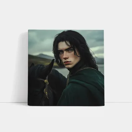 Dark Young Knight With Black Horse Fantasy