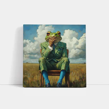 Thoughtful Frog Gentleman Oil Painting Fields