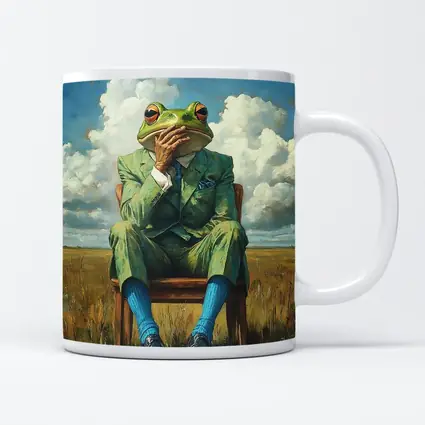 Thoughtful Frog Gentleman Oil Painting Fields