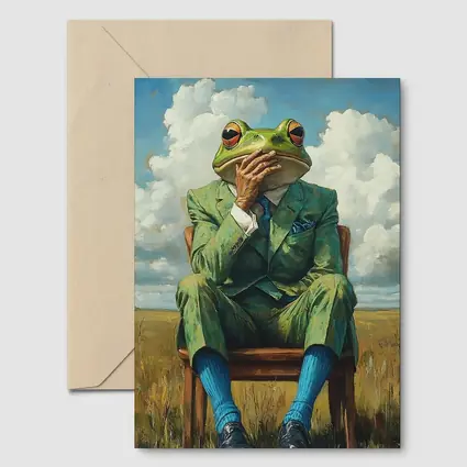 Thoughtful Frog Gentleman Oil Painting Fields