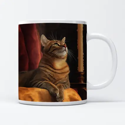 Tabby Cat Resting By Candlelight Dark Background