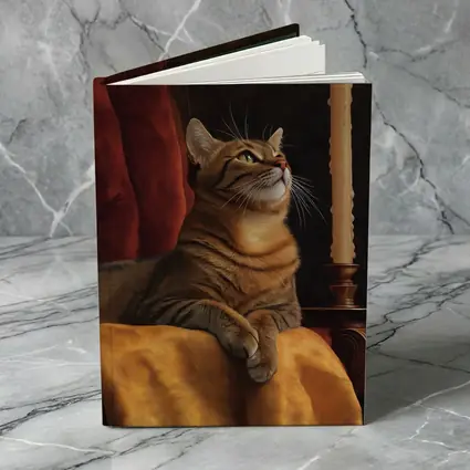 Tabby Cat Resting By Candlelight Dark Background