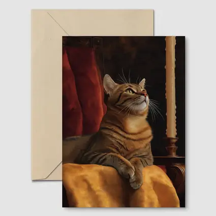 Tabby Cat Resting By Candlelight Dark Background