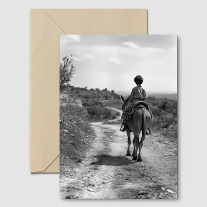 Boy Riding Donkey On Rural Path