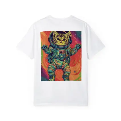 Tabby Cat Astronaut Floating In Colorful Space