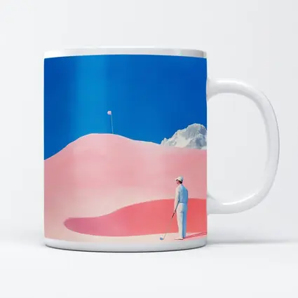 Golfer Pink Dunes Surreal Blue Sky
