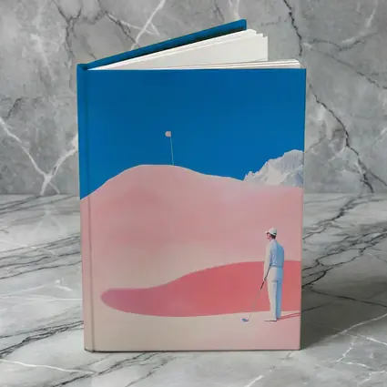 Golfer Pink Dunes Surreal Blue Sky