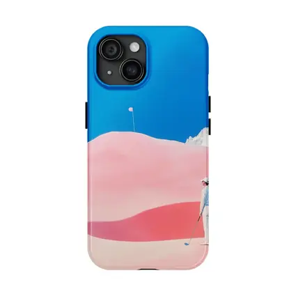 Golfer Pink Dunes Surreal Blue Sky