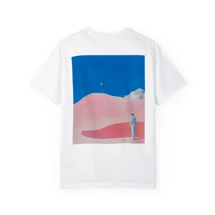 Golfer Pink Dunes Surreal Blue Sky