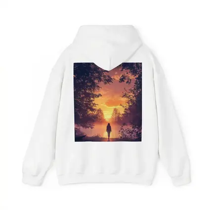 Woman Silhouette Walking Toward Golden Sunset Forest
