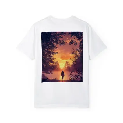 Woman Silhouette Walking Toward Golden Sunset Forest