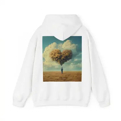 Man Standing Before Giant Heart Cloud Field