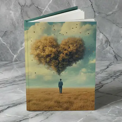 Man Standing Before Giant Heart Cloud Field