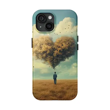 Man Standing Before Giant Heart Cloud Field