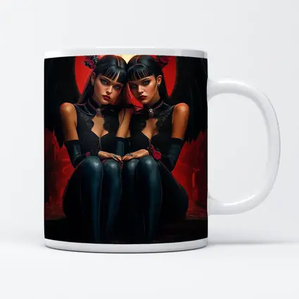 Twin Demon Girls Red Moon Dark Fantasy