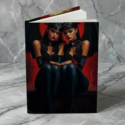 Twin Demon Girls Red Moon Dark Fantasy