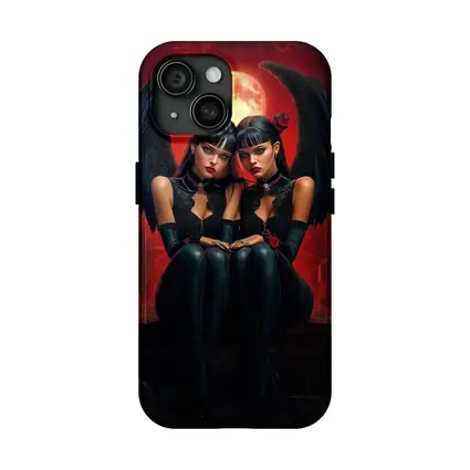 Twin Demon Girls Red Moon Dark Fantasy