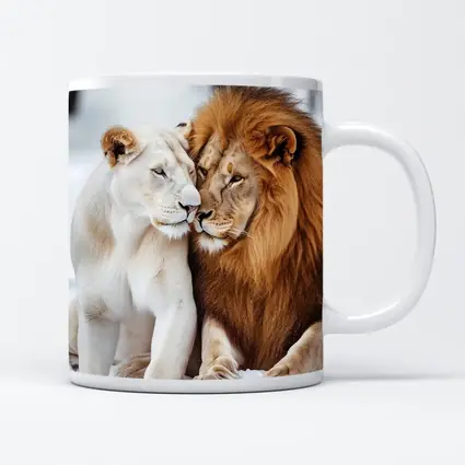White Lioness and Lion in Snow