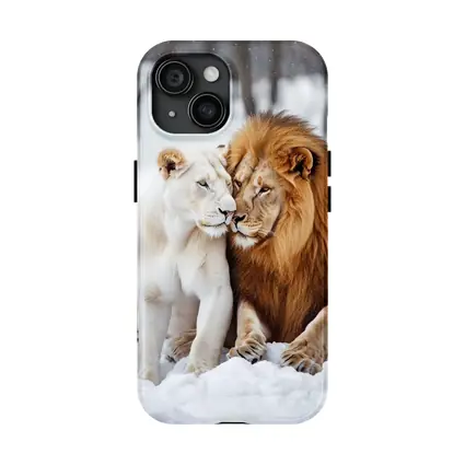 White Lioness and Lion in Snow