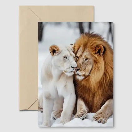 White Lioness and Lion in Snow
