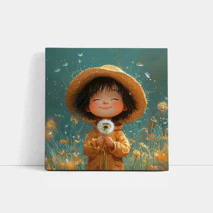 Cute Girl Dandelion Field Cartoon Art