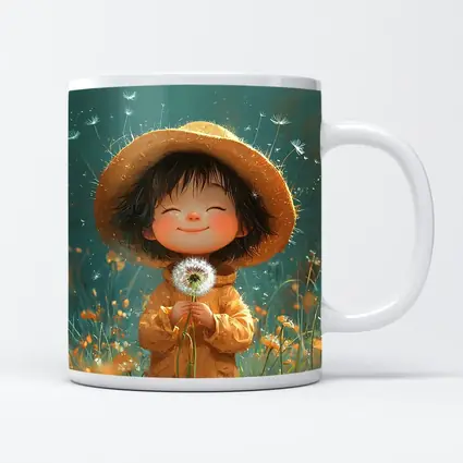 Cute Girl Dandelion Field Cartoon Art