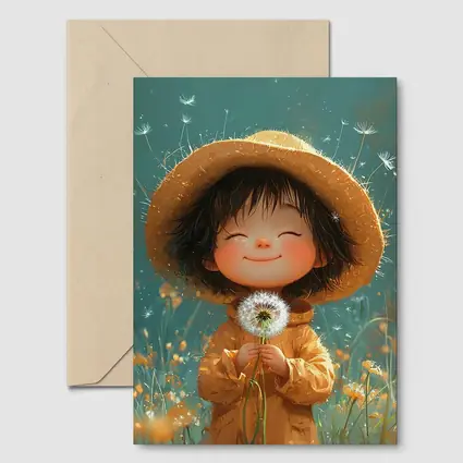 Cute Girl Dandelion Field Cartoon Art