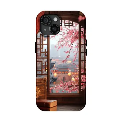 Chinese Window Cherry Blossoms Ancient City View