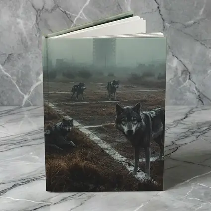 Wolf Pack Roaming Misty Abandoned Industrial Ruins